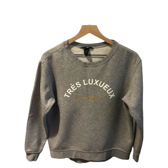 H&M‎ Sweatshirt Très Luxueux Paris Graphic Pullover Crewneck Top Small - Picture 1 of 6